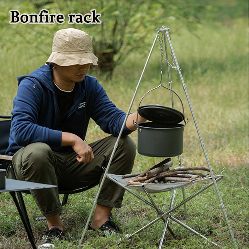 Camping Hanging Cooking Pot - Trípode portátil para hoguera, soporte triangular