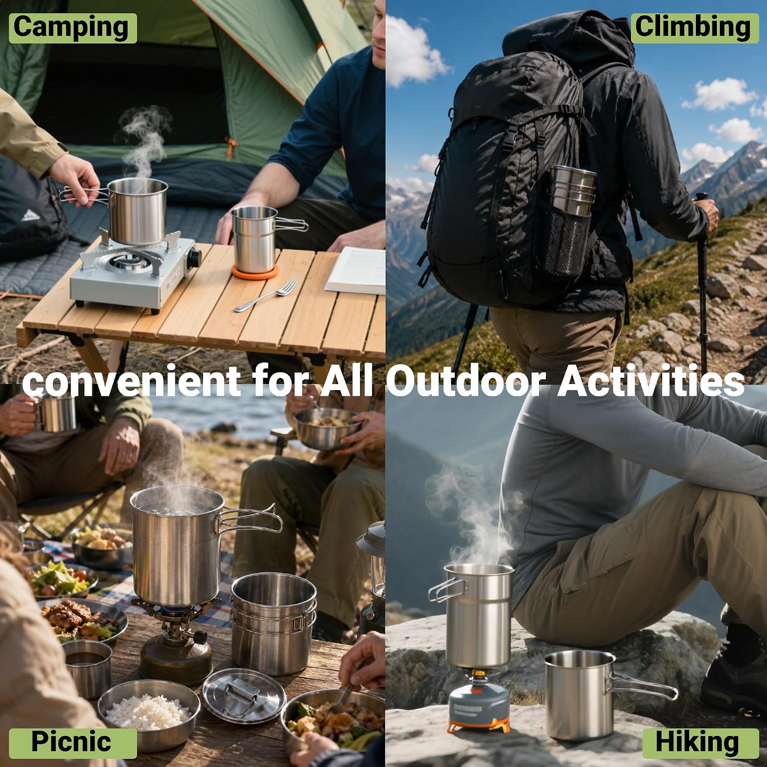 Tazas plegables para acampar,  - Camping Cooking And Cutlery Set reseña y precio