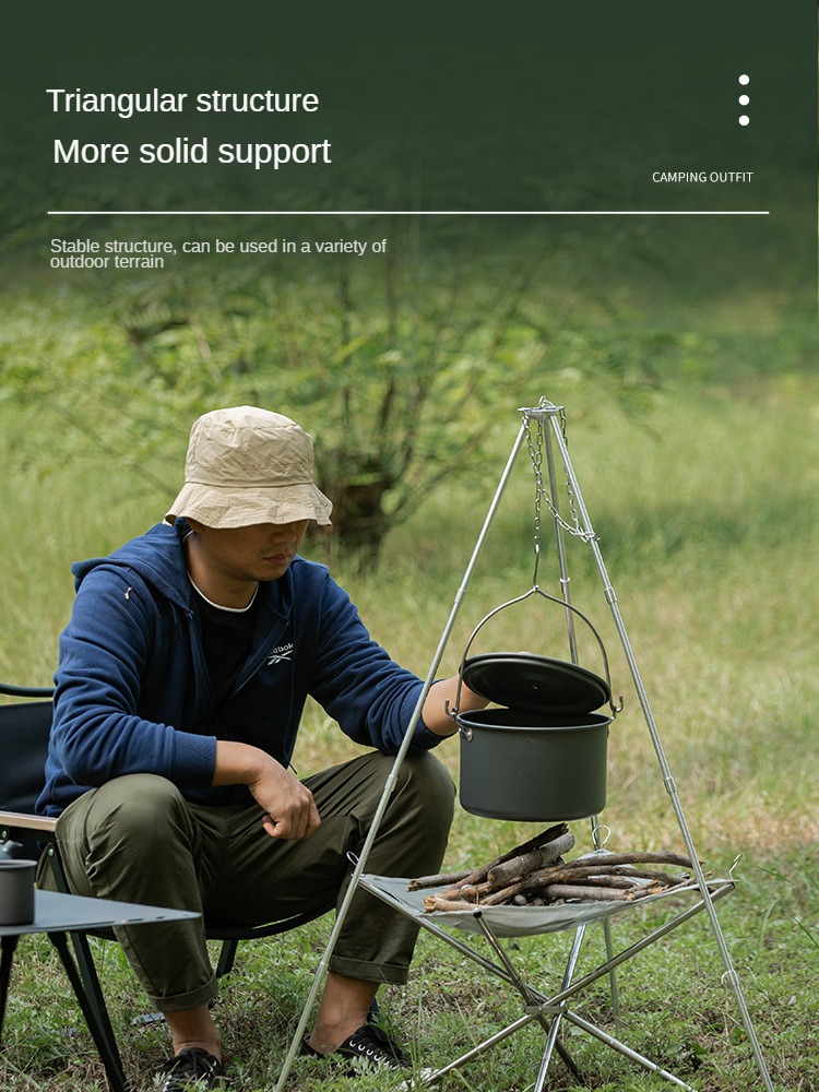 Trípode portátil para hoguera, - Camping Hanging Cooking Pot reseña y precio