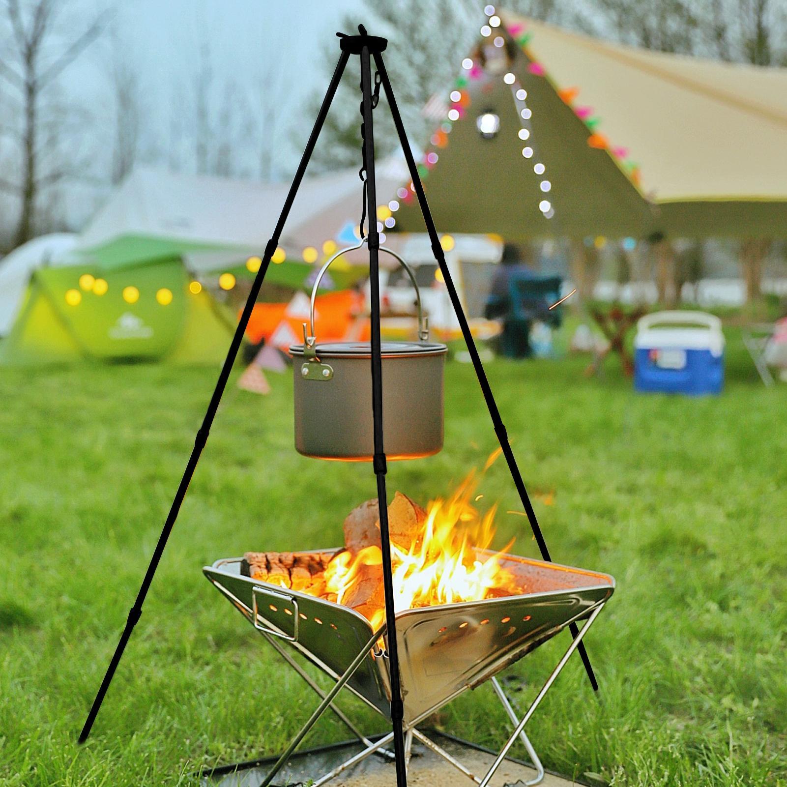 Trípode Grande para Fogatas al - Camping Hanging Cooking Pot reseña y precio